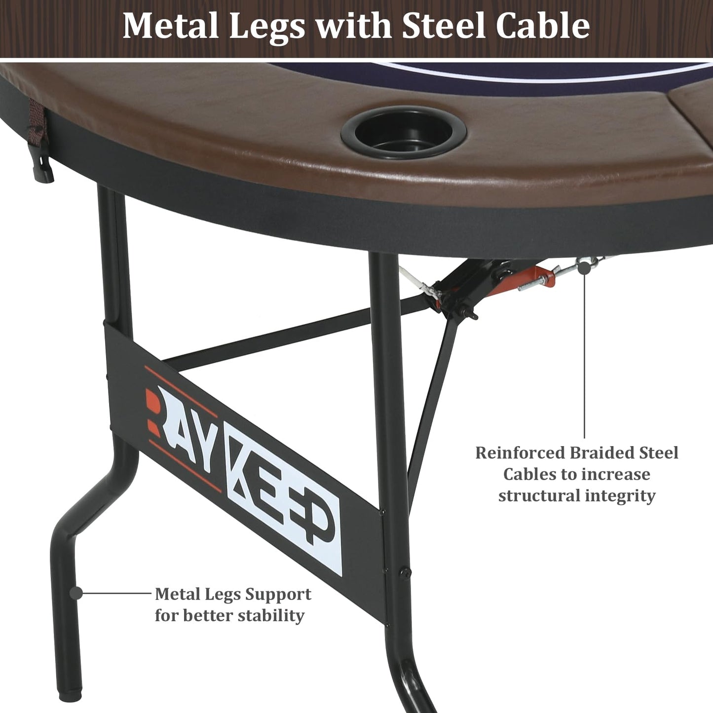 RAYKEEP Poker Table Foldable, 8 Player Folding Poker Tables w/Collapsible Legs, Casino Grade Felt, Padded Rails and Cup Holders, Portable Poker Table for Texas Holdem Poker and Blackjack, 71 Inch