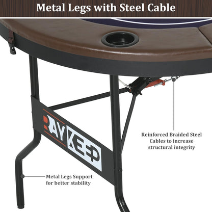 RAYKEEP Poker Table Foldable, 8 Player Folding Poker Tables w/Collapsible Legs, Casino Grade Felt, Padded Rails and Cup Holders, Portable Poker Table for Texas Holdem Poker and Blackjack, 71 Inch