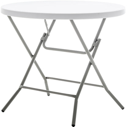 BTEXPERT Set of 5, White 2.63 Foot Round Plastic Folding 30" Height Commercial Portable for Banquet Card Plastic Coffee Dining Wedding Party Event Home Kitchen Indoor Outdoor Thick Top Metal Frame