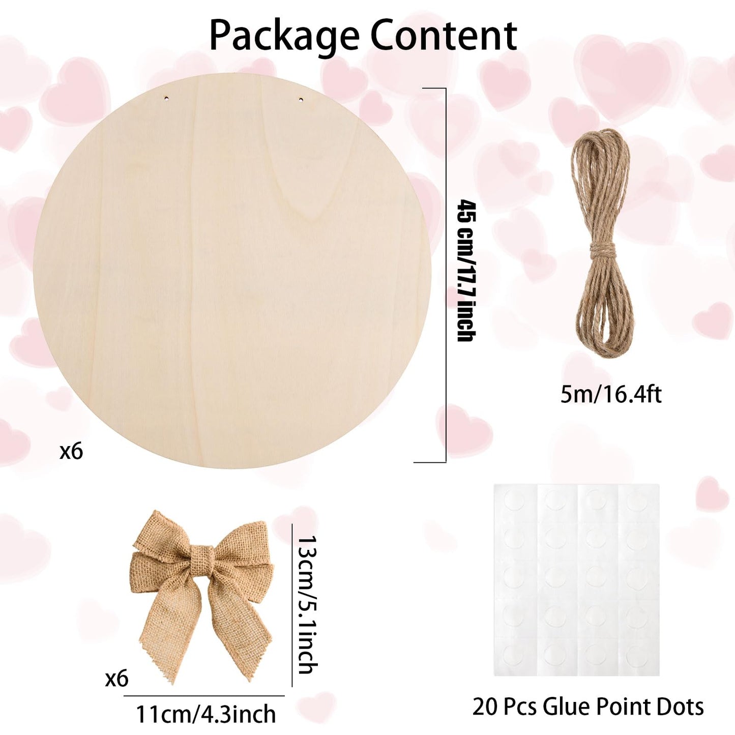 6 Pcs 18 Inch Wood Circles for Crafts Unfinished Round Wood Discs Blank Wooden Rounds Slices Round Wooden Door Hanger Signs with Bows, Twine and Glue Points for DIY Craft Holiday Decor,5 mm Thick