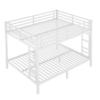 Queen Over Queen Bunk Bed for Adults, Teens, Heavy Duty Bunk Beds with 2 Ladder and Safety Guardrails, Adults Bunk Beds with Noise-Reducing Rubber Stoppers, Easy Assemble, White