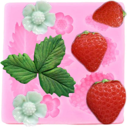 1 3D Pc Strawberry and Flowers Silicone Mold for DIY Chocolate Gum Paste Handmade Ice Cream Crystal Cupcake Cake Topper