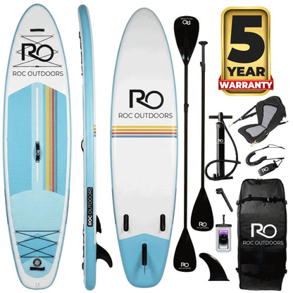 Roc Inflatable Stand Up Paddle Board 10' 6" with Premium SUP Paddle Board Accessories, Wide Stable Design, Non-Slip Comfort Deck for Youth & Adults (Cloudline W/Kayak Seat)