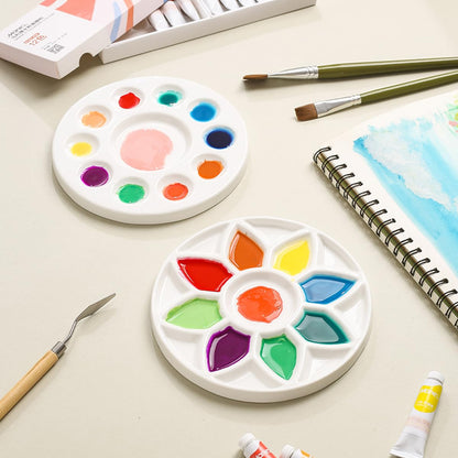 17-Well Paint Palette Porcelain Paint Palette Ceramic Tray Artist Watercolor Mixing Palette for Acrylic Oil Painting, Watercolor, Gouache Painting, Round