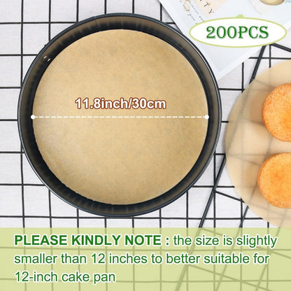 BYKITCHEN 12 Inch Parchment Paper Rounds, Set of 200, Non Stick for Baking, Round Pizza