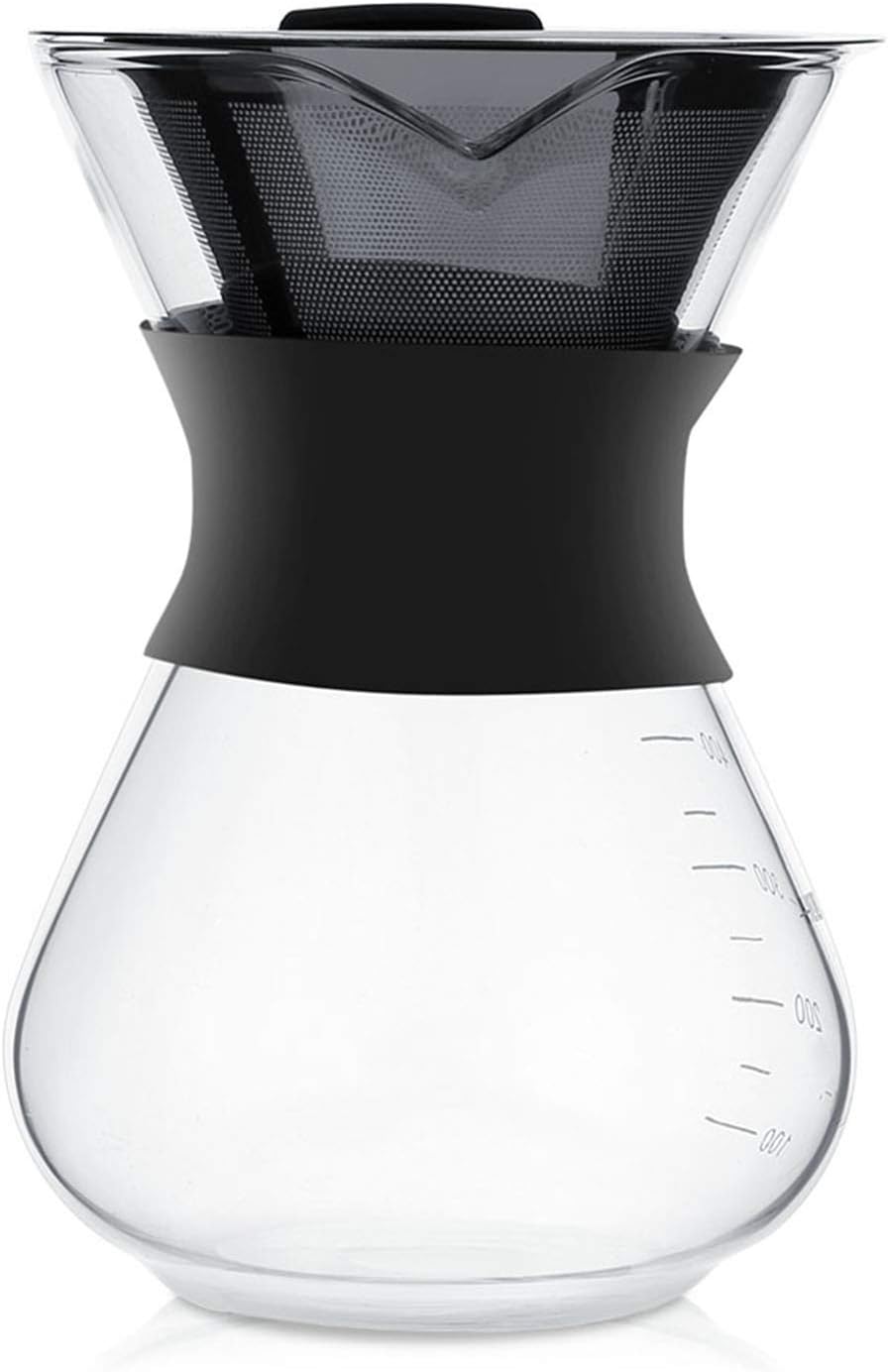 Ymiko Pour Over Coffee Maker, Manual Hand Drip Brewer with Glass Carafe Pot & Stainless Steel Filter