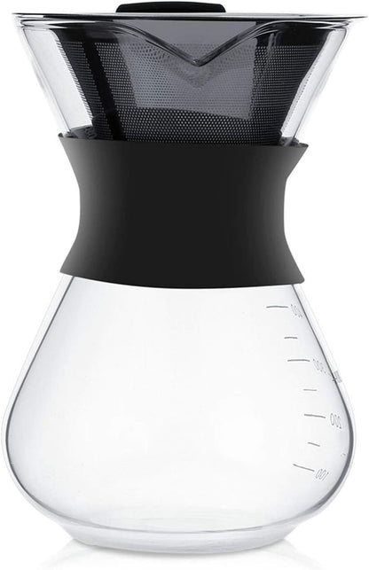 Ymiko Pour Over Coffee Maker, Manual Hand Drip Brewer with Glass Carafe Pot & Stainless Steel Filter