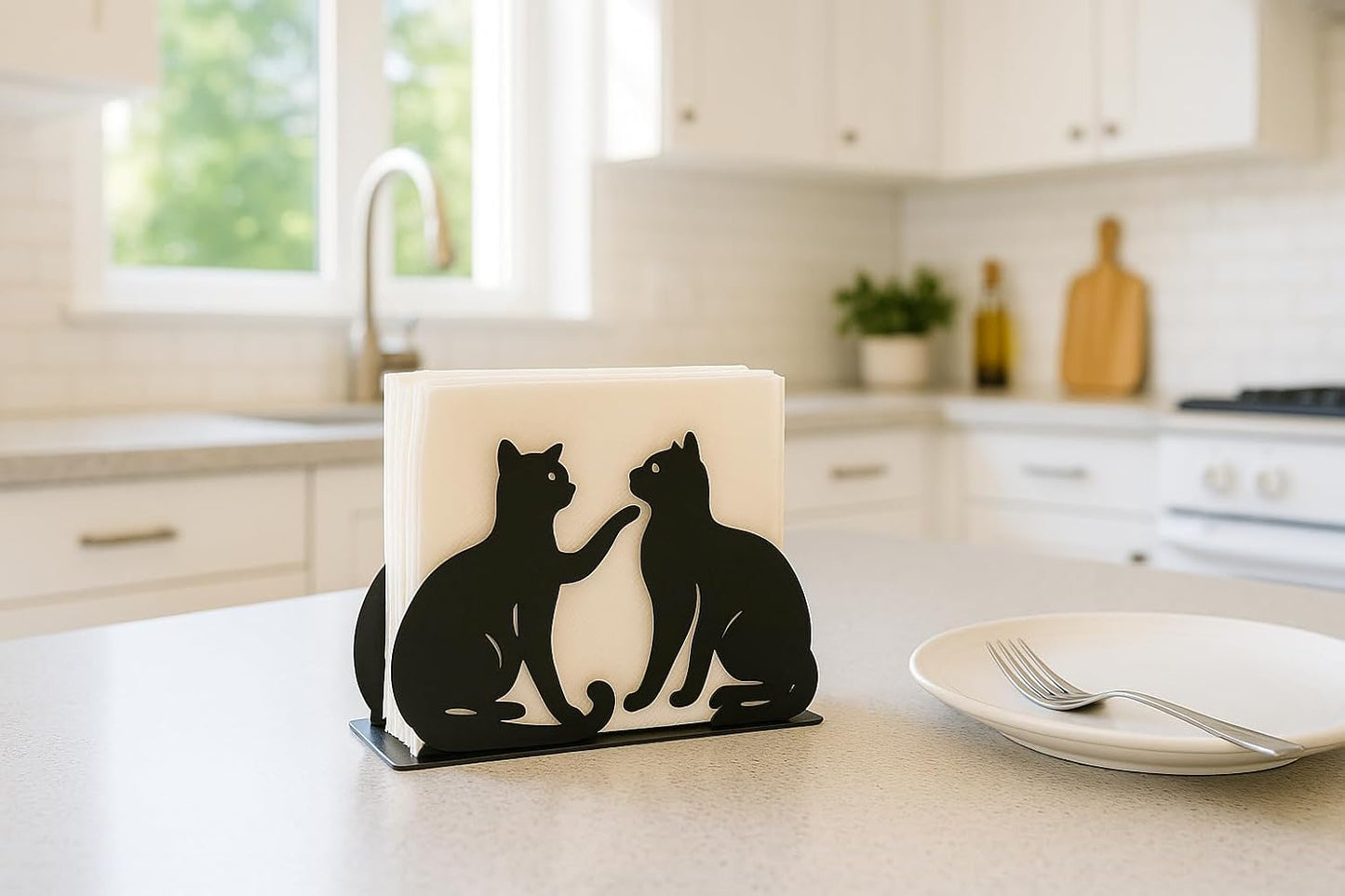 Mango Steam Tabletop Napkin/Tissue & Letter Holder, Cat Design, Black for Home, Kitchen, Restaurants