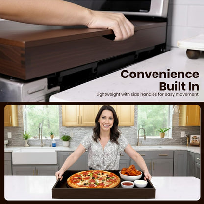 Wood Stove Top Cover Noodle Board for Gas Stove | Wooden Stovetop Cover Cutting Board | Butcher Block Stove Cover with Handles for Electric and Gas Burners | Kitchen Counter Space Saver