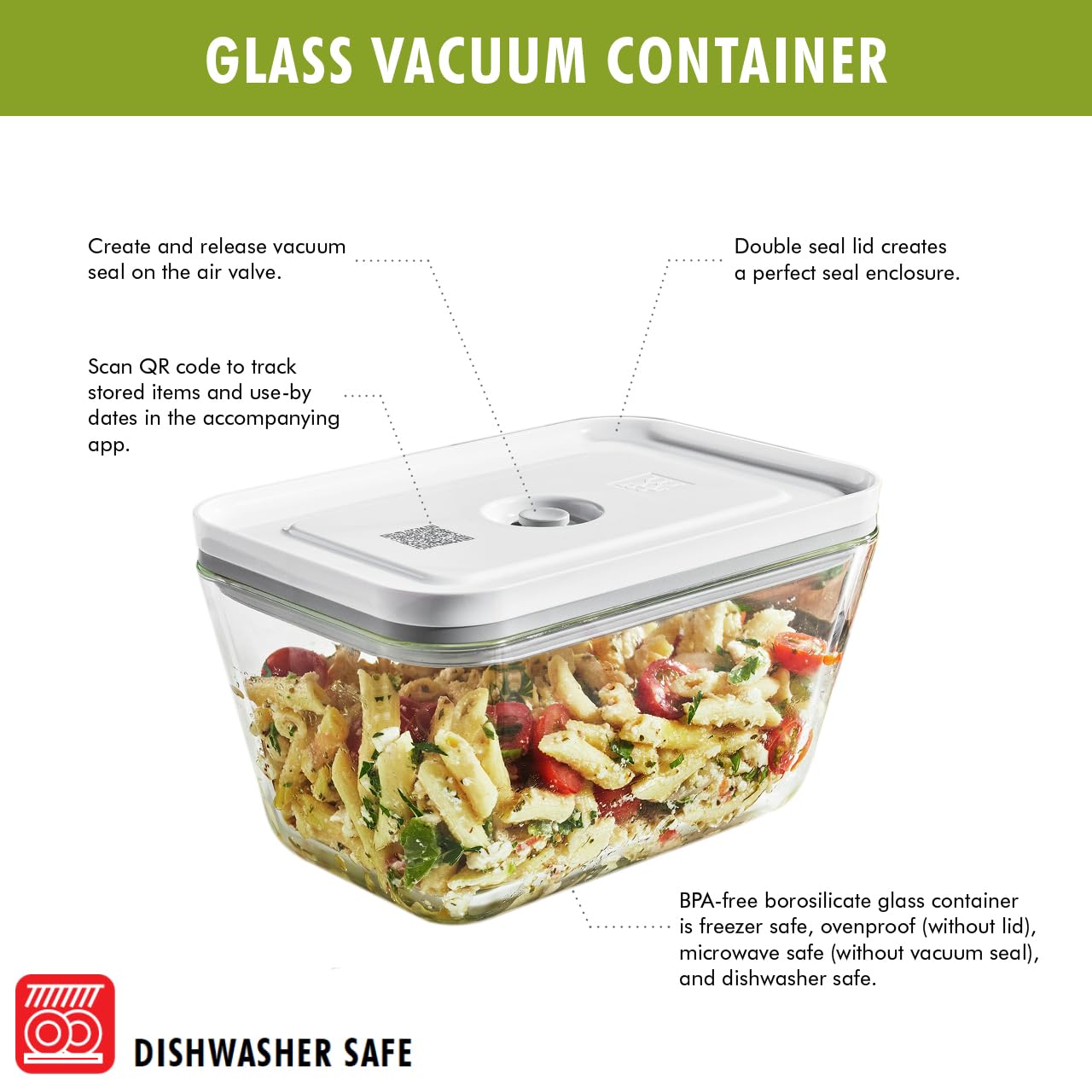 ZWILLING Fresh & Save 2-Piece Small Glass Vacuum Sealer Food Storage Containers with Airtight Lids