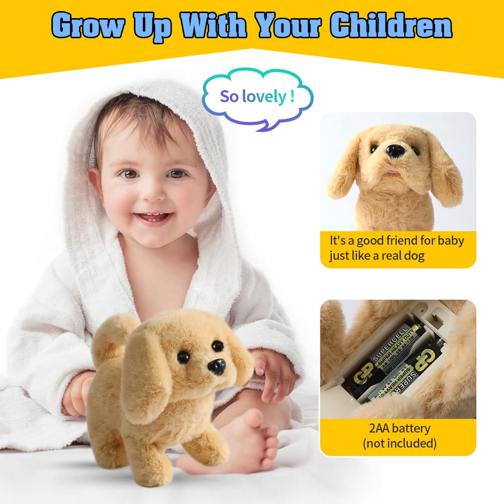 KSABVAIA Plush Golden Retriever Toy Puppy Electronic Interactive Dog - Walking, Barking, Tail Wagging, Stretching Companion Animal for Kids Toddlers