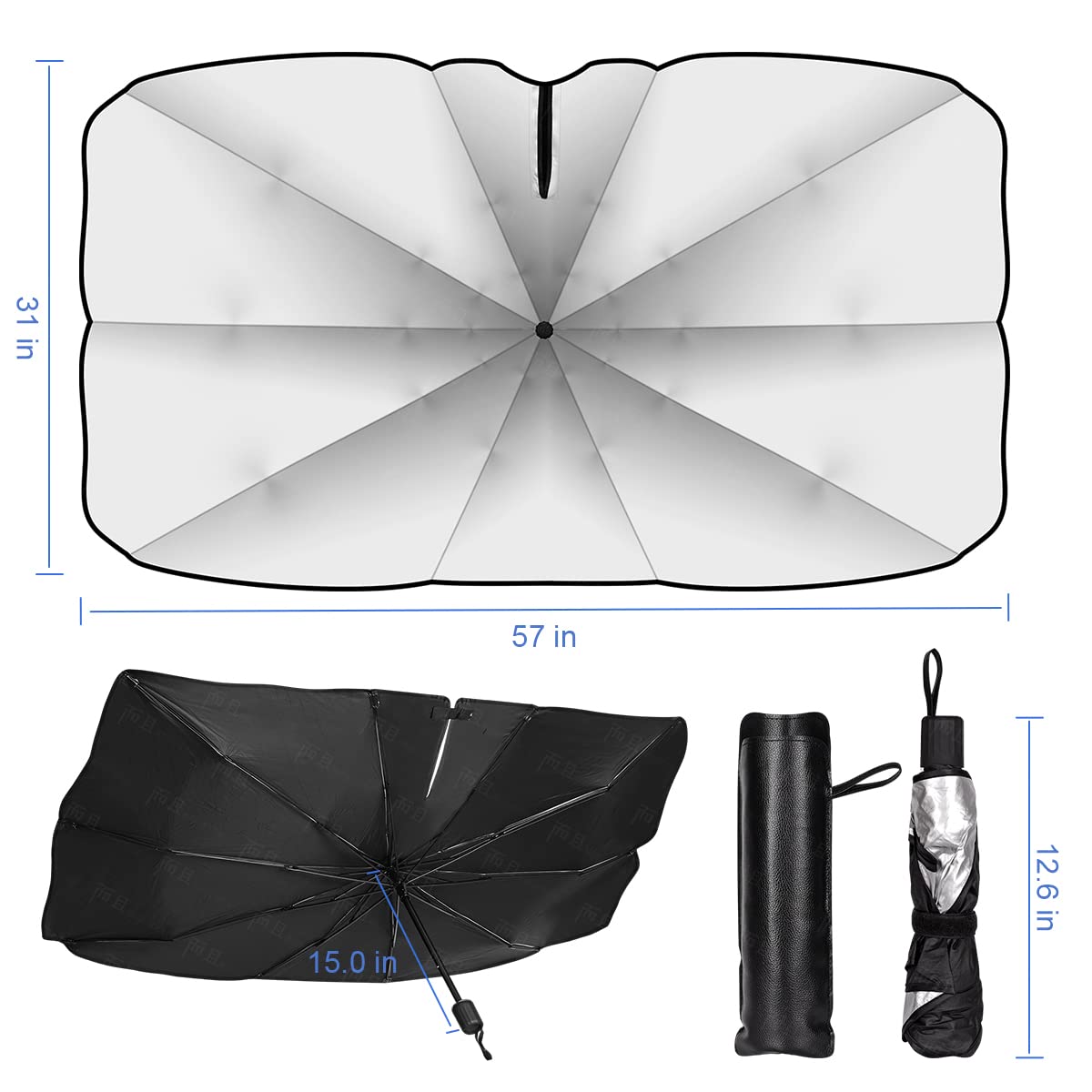 Sedan SUV Car Sun Shade for Windshield UV Rays and Heat Sun Visor Protector, Foldable Windshield Sun Shade Umbrella,Keep Car Cool,Easy to Use/Store,57''x 30''