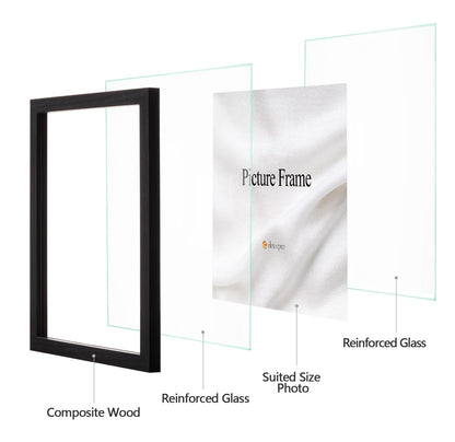 eletecpro 8x10 Floating Picture Frames with Double Real Glass Cover, Floating Display 5x7, 4x6 or Smaller Photos and Artwork, Vertical or Horizontal Wall Mount, Home Decor, Black, 2 Pack