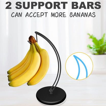 Signice Banana Holder Stand - Patented Modern Banana Tree Hanger with Wood Base Stainless Steel Banana Rack for Home Kitchen Use,Doesn't Tip Over (Full Black)