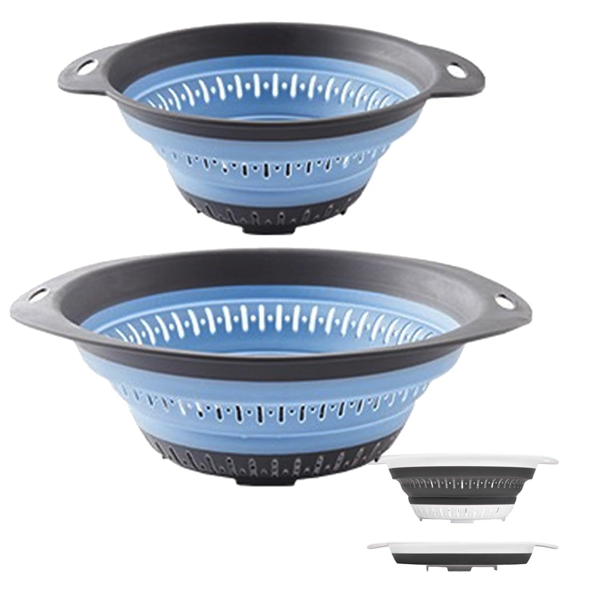 Collapsible Colander and Strainer,Silicone Strainer Colanders & Food Strainers,for Vegetable and Fruit, Kitchen Essentials (2, White, 1.3L+2.5L)