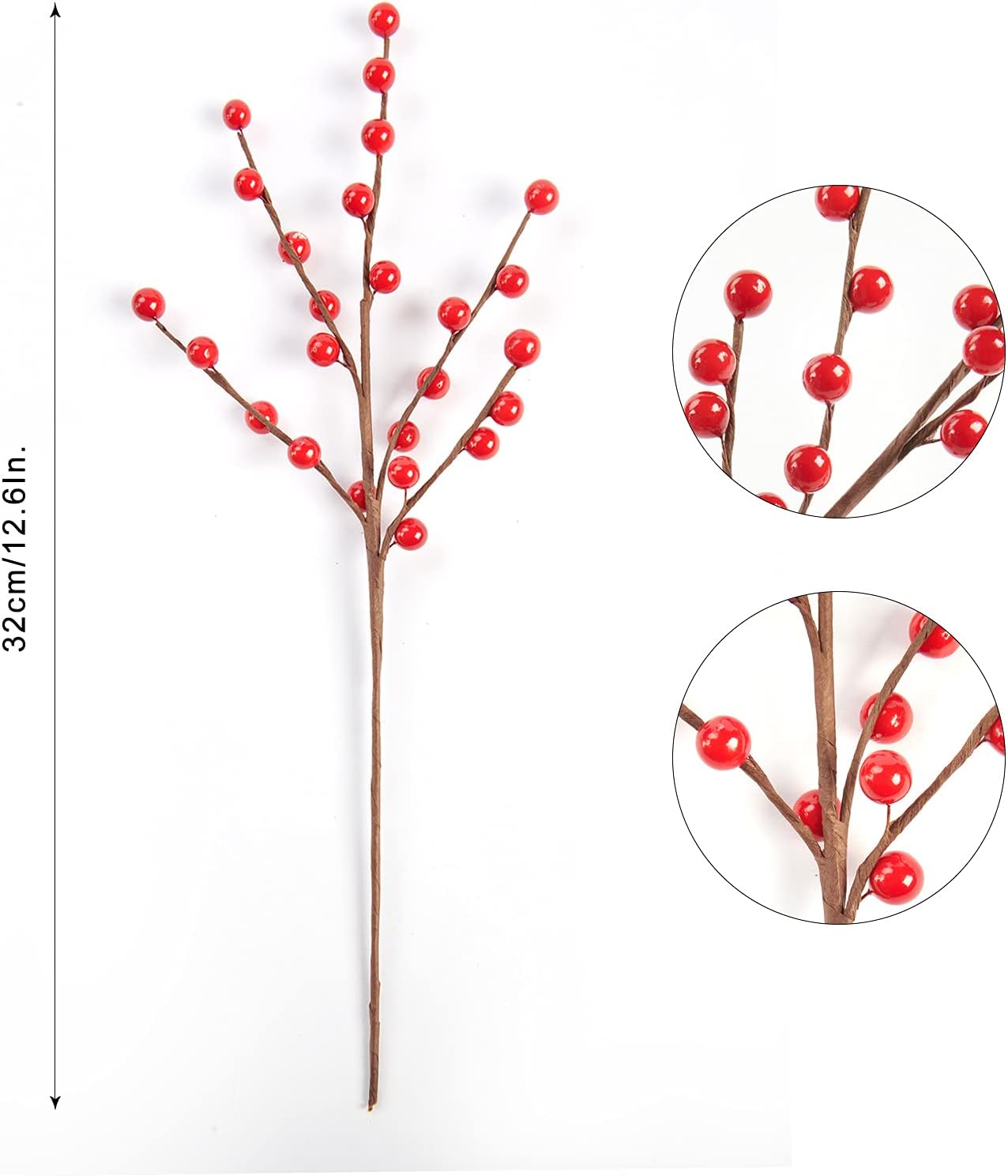 24 Pack 12.6'' joyhalo Red Berry Stems - Holly Berry Stems, Red Berries Christmas Decor, Red Berry Picks for Christmas