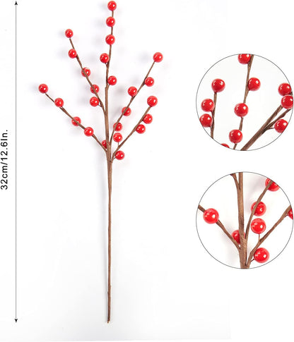 12 Pack 12.6'' Joyhalo Berry Stems - Holly Berry Stems for Christmas Tree Filler Branches, Red Berries Christmas Decor