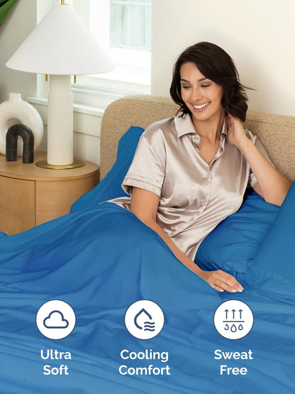 Skiennix Extra Deep Split King Sheet Set - 7 Piece Cooling Bedding - Soft, Wrinkle-Free Royal Blue