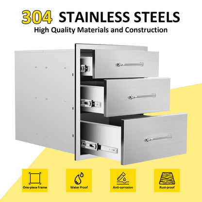 SGOLAN Outdoor Kitchen Drawers 18" W x 21" H x 23" D Flush Mount Triple BBQ Drawers with Chrome Handle Stainless Steel Drawer for Outdoor Kitchen Island, Patio Grill Station