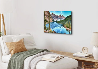 Colorado Wall Art, Banff Mountain Moraine Lake National Park Photo Canvas Prints, 12x16” Framed Pictures