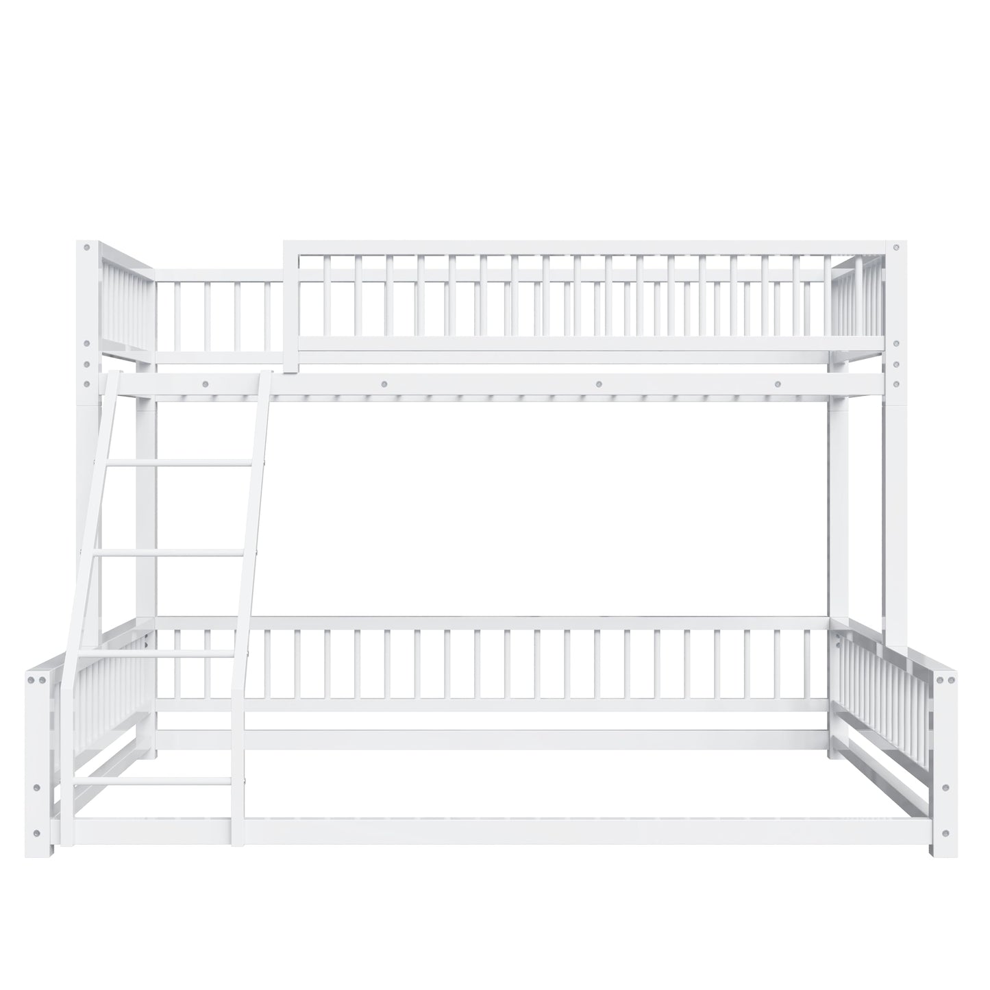 Bellemave Metal Twin XL Over Queen bunk Bed, Floor Twin XL Over Queen Bunk Bed Frame with Ladder and Safety Guardrails, White