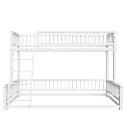 Bellemave Metal Twin XL Over Queen bunk Bed, Floor Twin XL Over Queen Bunk Bed Frame with Ladder and Safety Guardrails, White