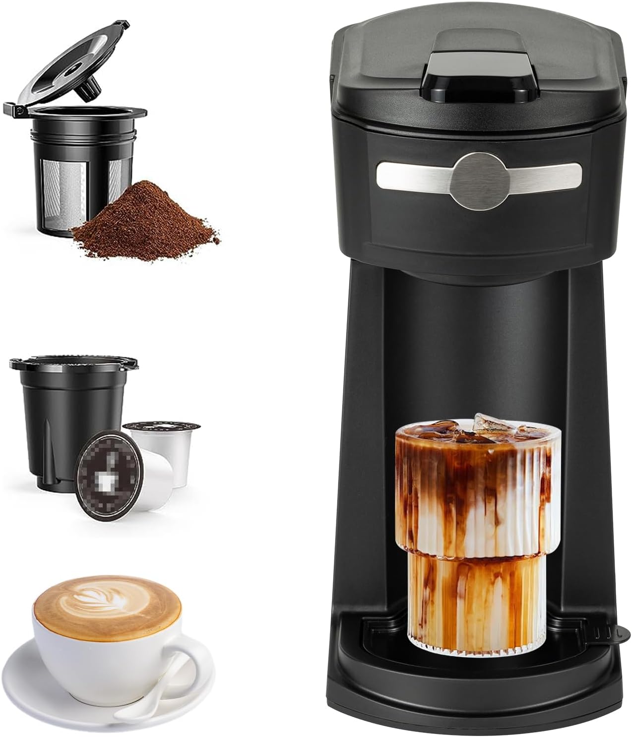 2 1Machine,6 14 0z Single Serve K Cup Coffee Maker in to Brew Sizes,Auto Shut Off& Reusable Filter,Use Coffee