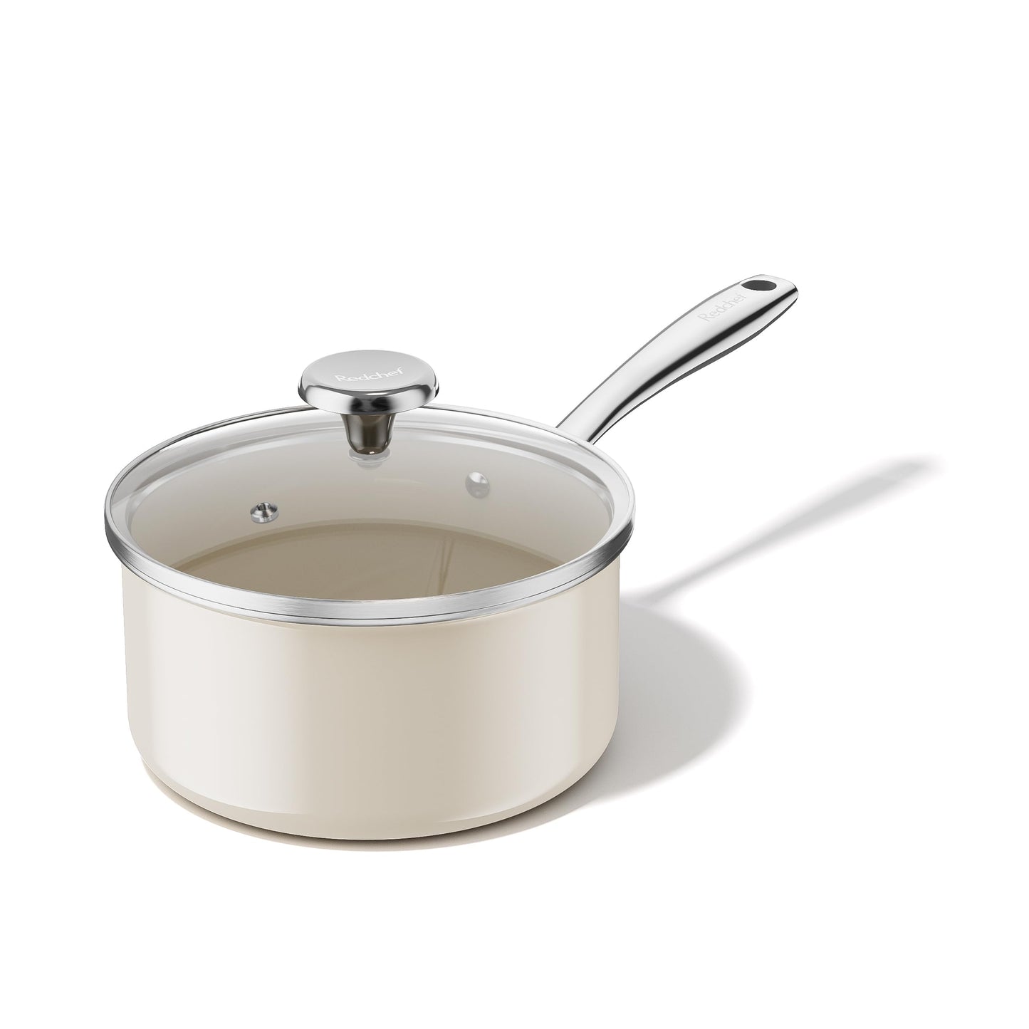 Redchef Ceramic Sauce Pan with Lid, 2.5QT Small Saucepan, Nonstick Cooking Pot with Stay-Cool Handle, Kitchen Non Toxic Soup Pot, PTFE & PFOA Free, Oven Dishwasher Safe, Compatible All Stovetops-Beige