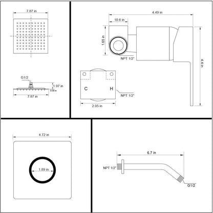 Heable Single Function Shower Trim Kit with Rough-in Valve, Bathroom Rain Shower Set Rainfall Shower Faucet System with Square Stainless Steel Metal Shower Head, Polished Chrome