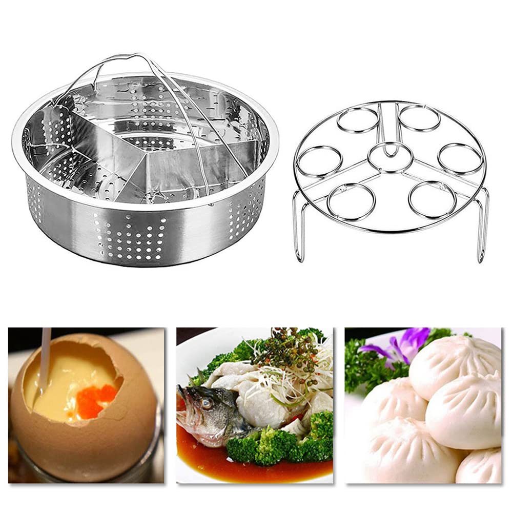 Steam Baskets with Egg Steam Rack, Food Grade Stainless Steel Steam-Holder Tray Trio Separator Set, Cooking Accessories for Vegetable, Fish, Meat Compatible with Instant Pot, Electric Pressure Cooker