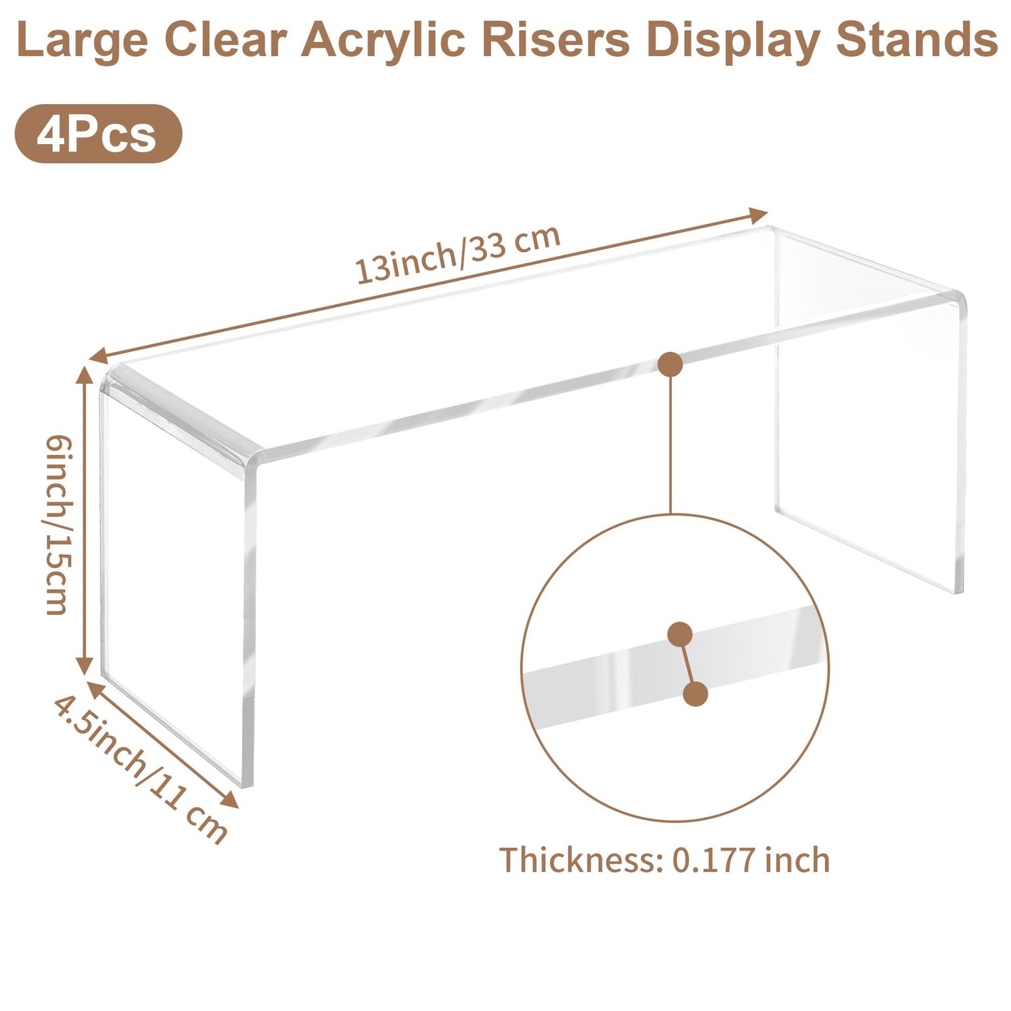 awagas 4 Pcs Large Clear Acrylic Risers, 13''x 4.5''x 6'' Thickened Rectangular Cupcake Holder Perfume Organizer Stand, Large Shelf Risers Desktop Display Stand for Cupcake,Collectibles,Organize,Decor