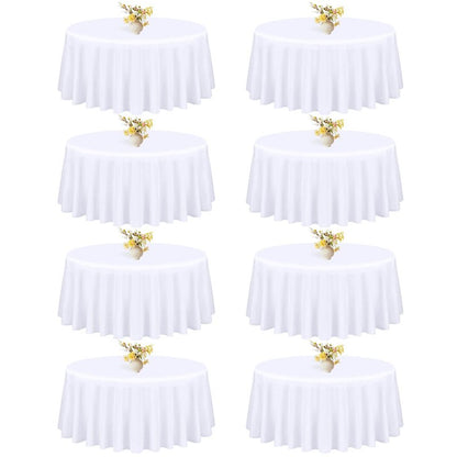 Mclisle 8 Pack White Round Tablecloth 120 Inch Table Cloths for Round Tables, Wrinkle Resistant Washable Decorative Polyester Table Cover for Wedding Party Dining Banquet