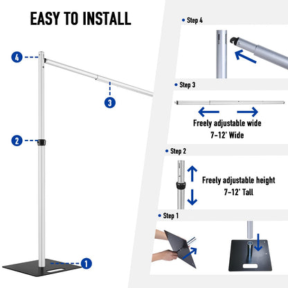 Hecis 12x12Ft Square Pipe and Drape Kit, 7-12' Tall x 7-12' Wide Square Adjustable Pipe and Drape Stand, Heavy Duty Backdrop Stand for Event, Party, Trade Shows and Wedding Decor