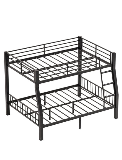 Mixcous Full XL Over Queen Bunk Bed for Adults, Heavy Duty Metal Bed Frame with Full-Length Guardrails & Anti-Slip Ladder, Noise-Free, No Box Spring Needed, Space Saving Queen Bunk Bed, Black