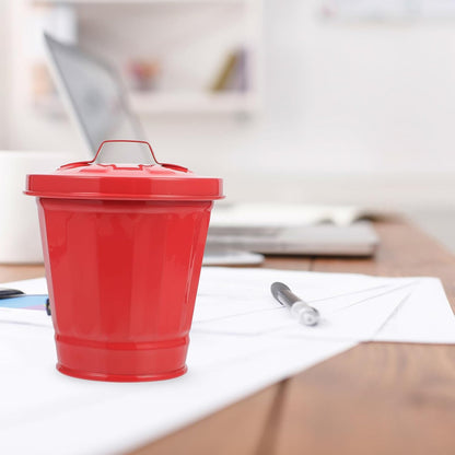 POPETPOP Galvanized Trash Can with Lid, Mini Desktop Wastebasket, Metal Utility Pail for Kitchen Countertop