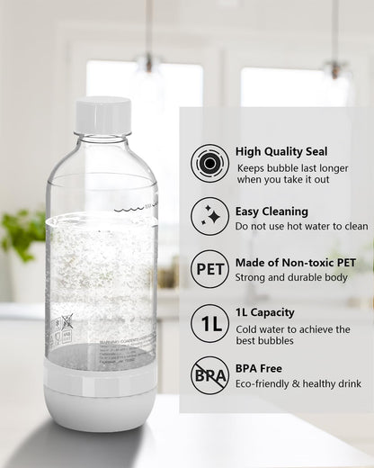1 2 Pack, (1L) (1L) Soda Maker Bottles, Litre Reusable BPA Free Sparkling Water Bottles, Reusable Carbonating Bottles