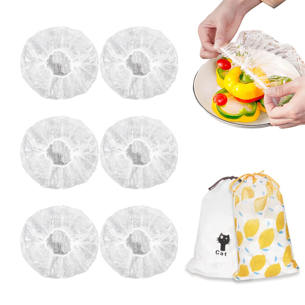 200PCS Plastic Elastic Bowl Covers Reusable,Food Storage Covers with Elastic Bowl Covers for Leftover, Plastic Covers for Bowls Fresh Keeping Bags for Family Outdoor Picnic (Regular)