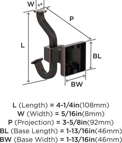 Amerock BH36020ORB | Oil Rubbed Bronze Single Robe Hook | 4-1/4 inch (108 mm) Length Towel Holder | Mulholland | Towel Hook for Bathroom | Bathroom Hardware | Bath Accessories