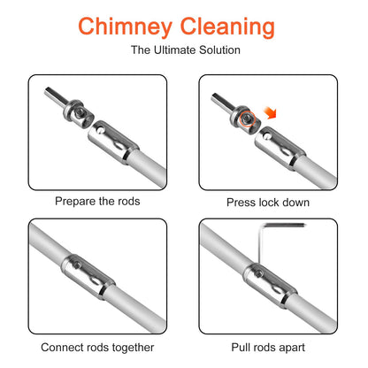 Aluminum Chimney Power Brush, Rotary Sweep Chimney Power Brush for Cleaning Replacement Kit, Chimney Brush Kit Driven by Drill for Sweeping Fireplace Orange (Orange)