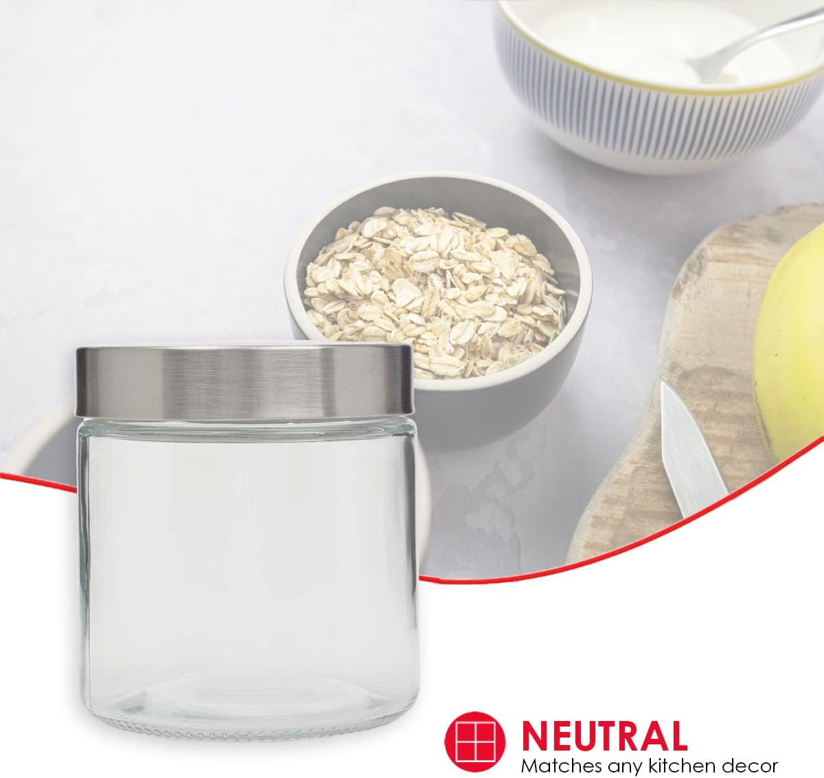 Home Basics Small Kitchen Canister, Clear Glass with Stainless Steel Lid, for Flour, Sugar, Coffee, Snacks