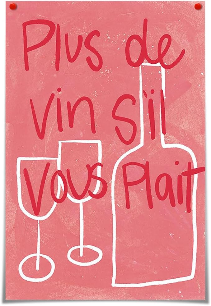 zphvaqd 16 24 Pink Canvas Wall Art Print Wine Pictures Feminist Posters French posterTrendy Teen Girl Funky Home Decor
