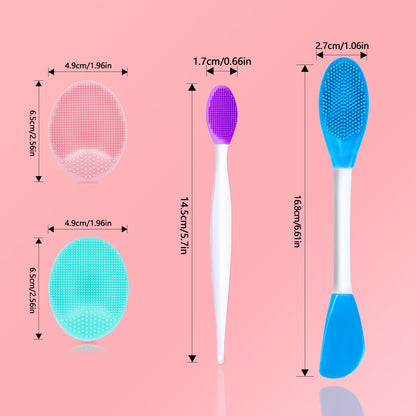5PCS Silicone Scrubber Set, Lip & Face Cleansing Brush and 2PCS Exfoliating Face Brush for Men & Women