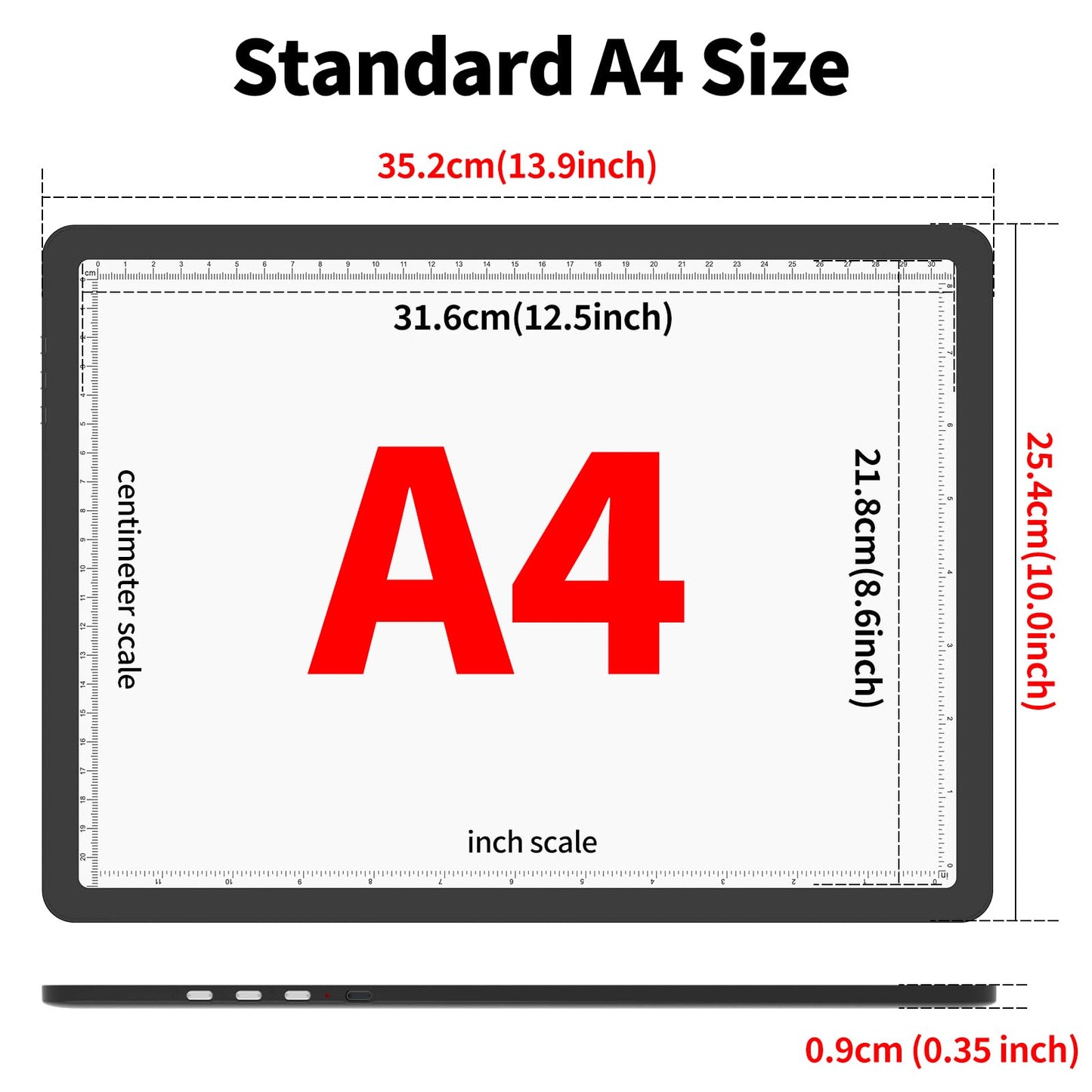 TOHETO A4 Light Board for Diamond Painting, Super Bright Magnetic Light Pad with Side Buttons, Lightbox for Tracing and Drawing, Corded Light Table for Sketching, Animation, Weeding Vinyl (Black)