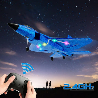 ANTSIR Remote Control Plane F-22 Raptor, 2.4GHz Durable Foam Rc Airplane with Smart Gyro/LED Lights/3 Rechargeable Batteries, RC Jet Glider Toy Gift for Kids Boys Girls 8-16 Year Old (Blue)