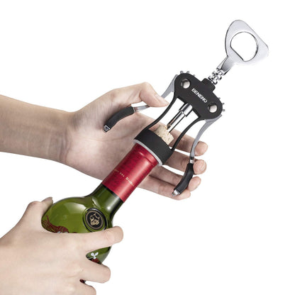 Beneno Wine Opener, Zinc Alloy Premium Wing Corkscrew with Multifunctional Bottles Opener, Sharp Wine Corkscrew with Ergonomic Non-Slip Wing Handle, Upgrade Black