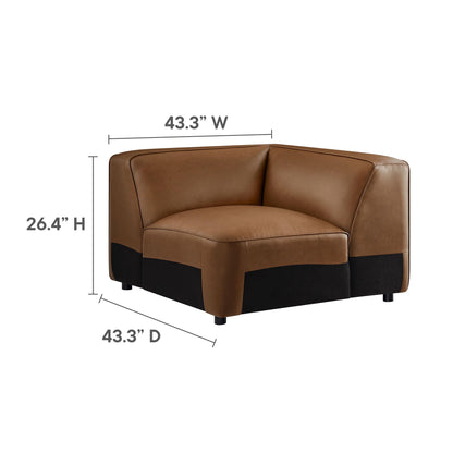 Modway Auren Vegan Leather 5 Piece Armless Modular Sofa in Coffee - Faux Leather L Shaped Sectional - Comfy Modern PU Leather Sofa - Oversized Mid Century Modern Couch for Living Room