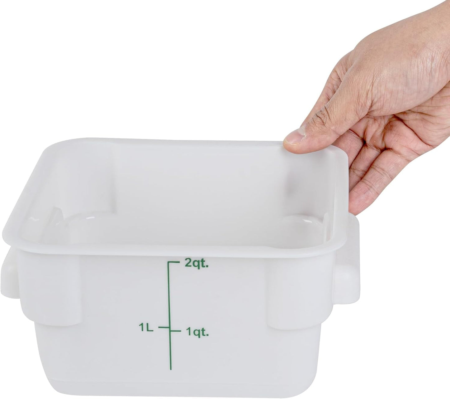 Restaurantware Met Lux 2 qt Square White Plastic Food Storage Container with Green Volume Markers, 10 Count Box