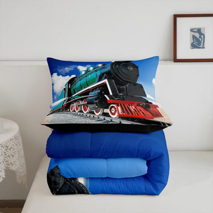 Sets 3D Set Sets 2 Erosebridal Train Comforter Full Size,Boys Steam Engine Bedding Rail Vehicles Duvet for Kids