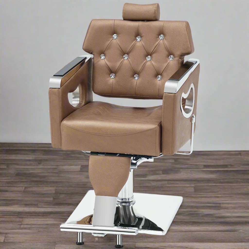 BarberPub Barber Chair Reclining Salon Chair for Hair Stylist, Antique Hair Spa Salon Styling Beauty Equipment 8132 (Gold)