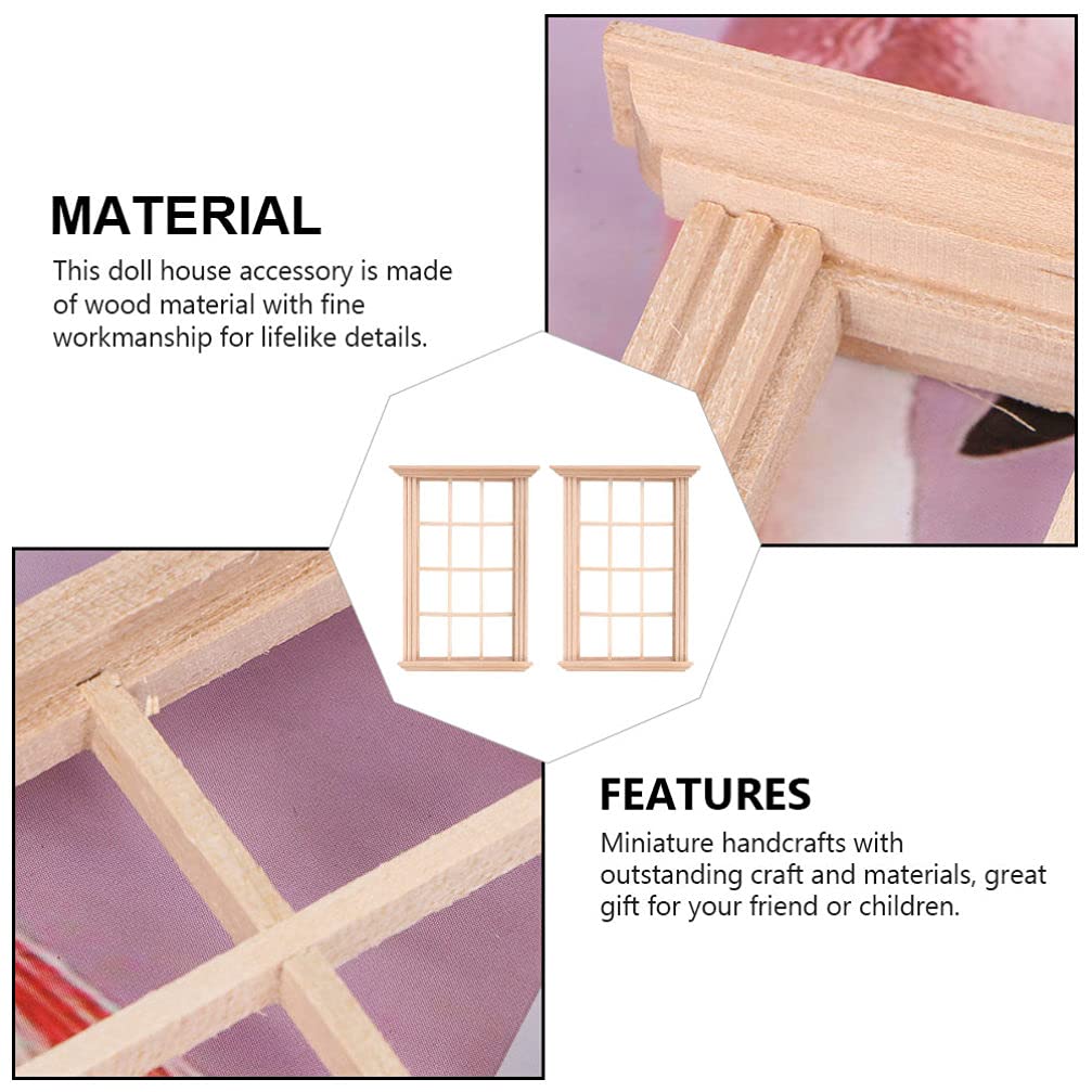 6Pcs Dollhouse Windows 1: 12 Scale Unfinished Miniature Wooden Windows Frame Mode, Mini Furniture Doll House Decoration (4.52X3.26X0.79inch)